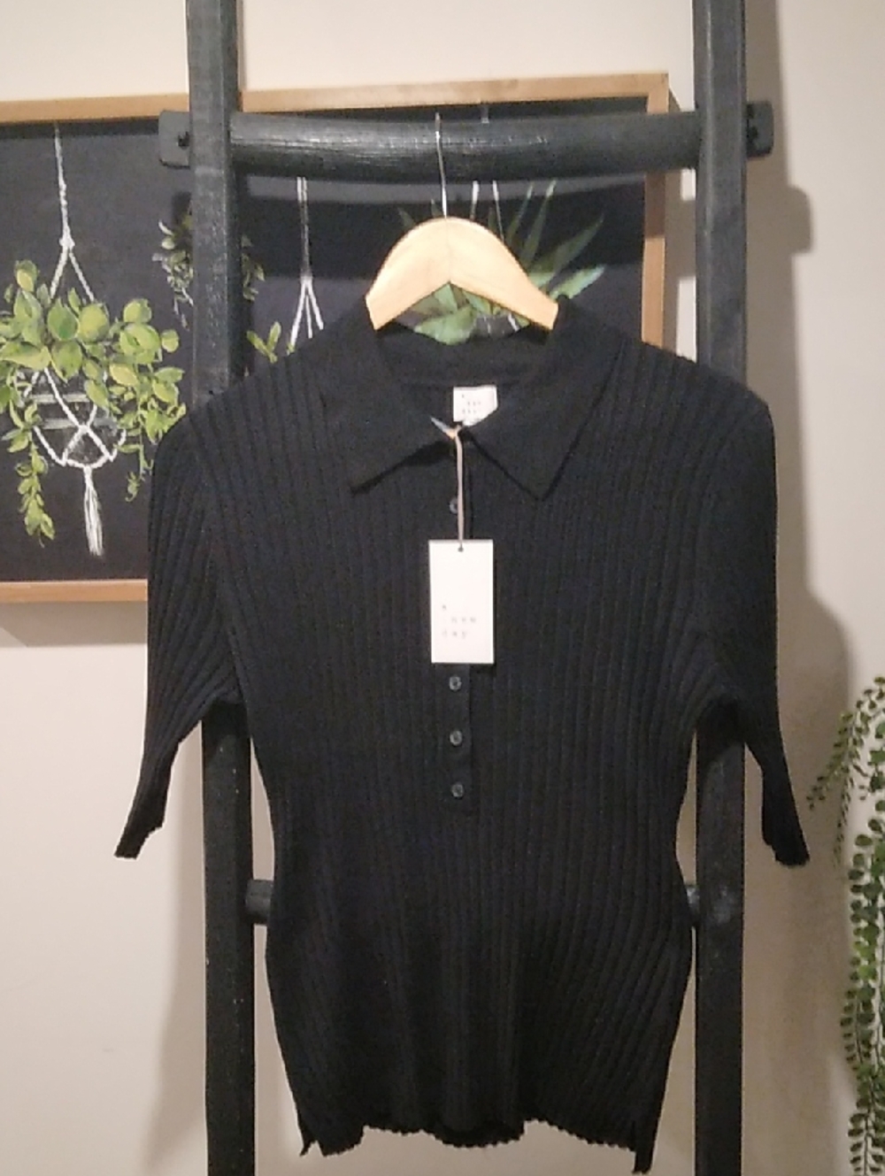 Women's a new day Ribbed Henley Polo Half Sleeve Sweater